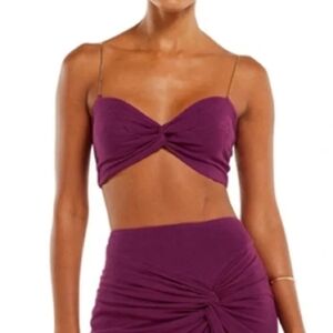 Vix Paula Hermanny-Dhara Detail Short Top and Skirt Set- Plum Top size S skirt M